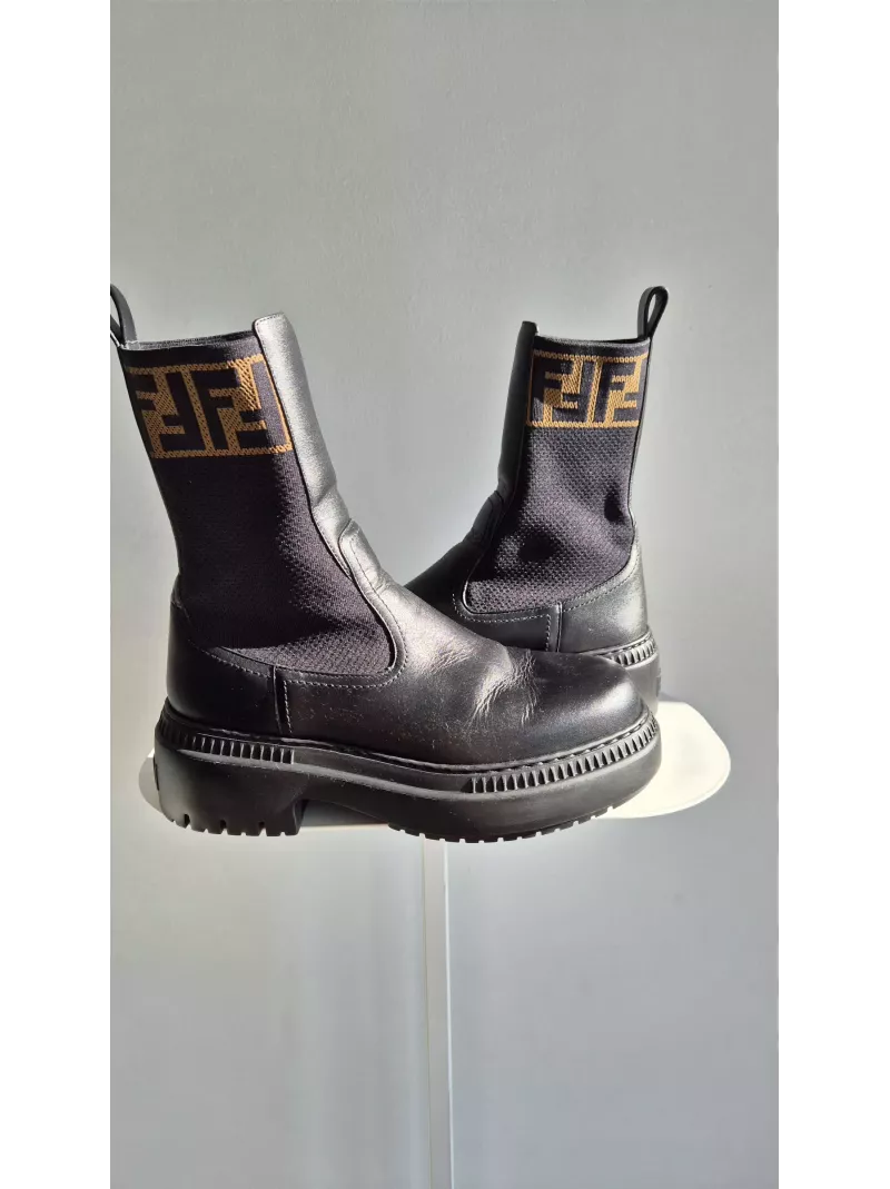 Botki Fendi skóra czarne z logo FF r.37 | Stylowy Komis