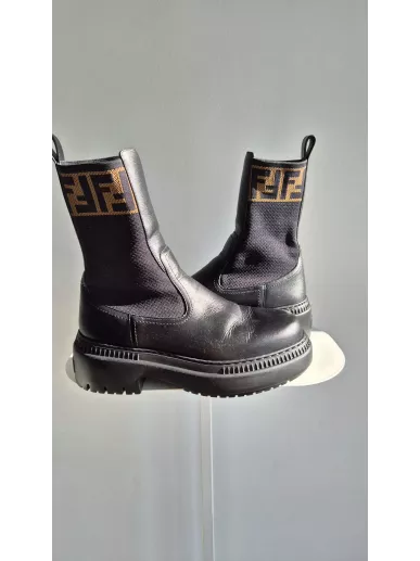 Botki Fendi skóra czarne z logo FF r.37 | Stylowy Komis