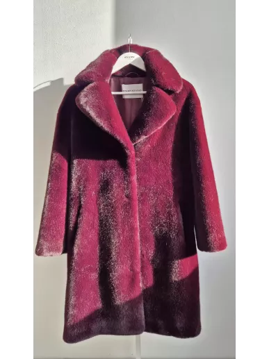 Płaszcz z ekologicznego futra Stand Studio burgundowy 34