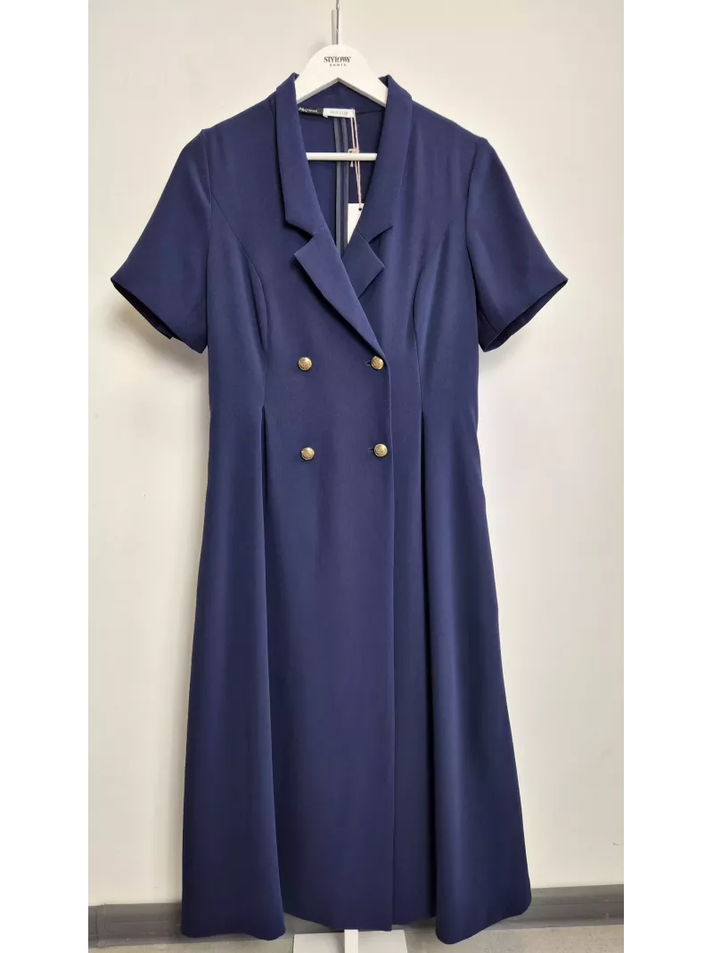 Deni Cler sukienka granatowa dwurzędowa r. 40 | Stylowy Komis