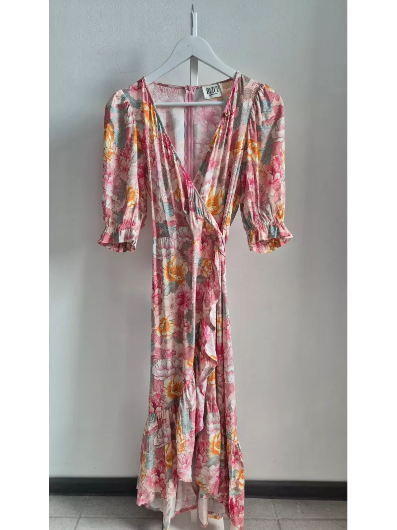 Bizuu sukienka maxi kopertowa w kwiaty z wiskozy rozmiar S