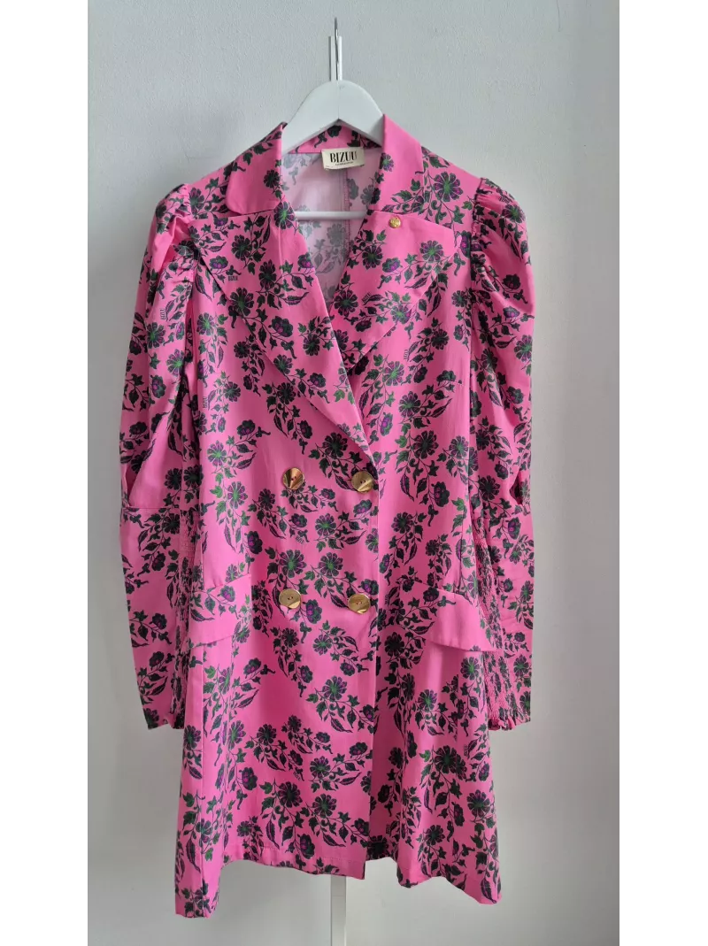 Bizuu sukienka różowa kwiatowa M – unikatowa vintage z podkreśloną talią