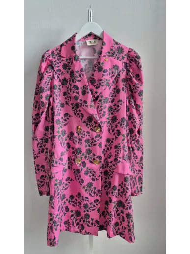 Bizuu sukienka różowa kwiatowa M – unikatowa vintage z podkreśloną talią