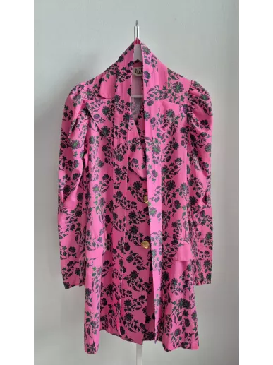 Bizuu sukienka różowa kwiatowa M – unikatowa vintage z podkreśloną talią