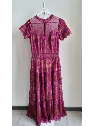 Sukienka Deni Cler fuksjowa z koronką, rozmiar 36