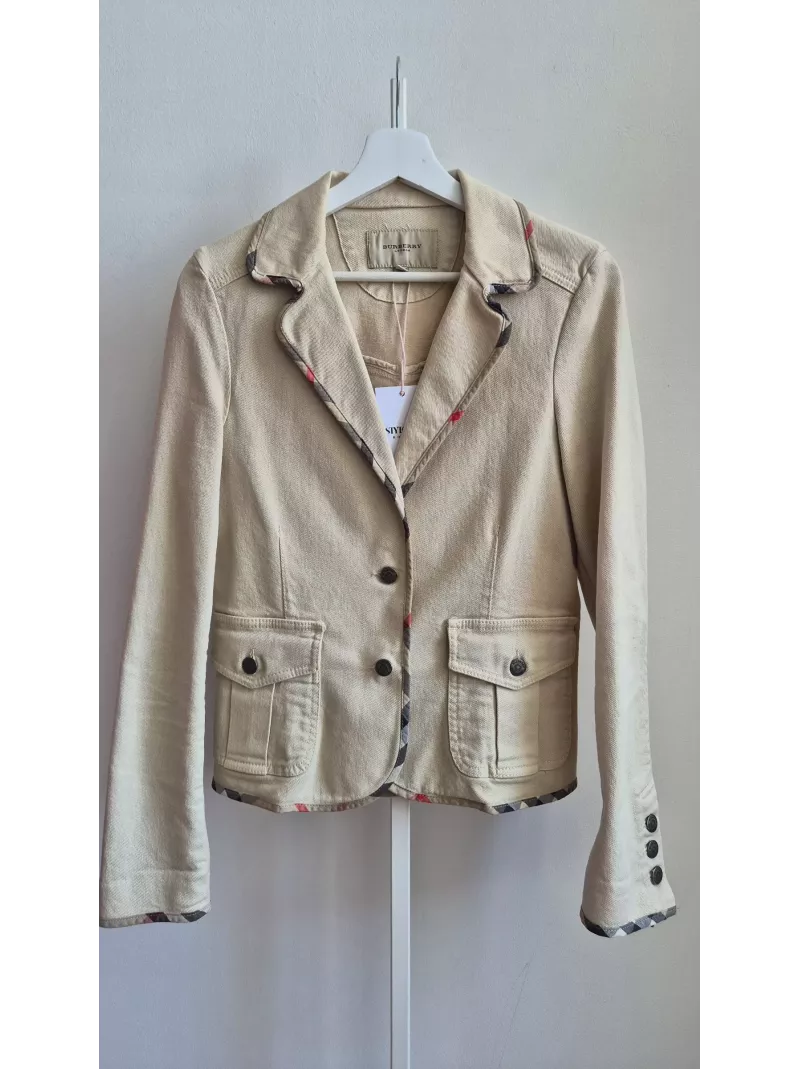 Burberry London | Beżowy bawełniany żakiet z detalami w kratę