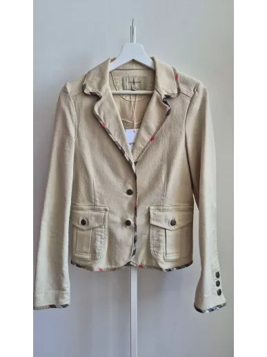 Burberry London | Beżowy bawełniany żakiet z detalami w kratę