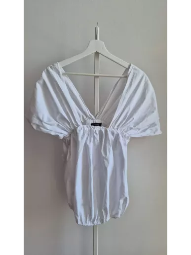 Biała bluzka LEBRAND z dekoltem V – 100% bawełna, rozmiar S