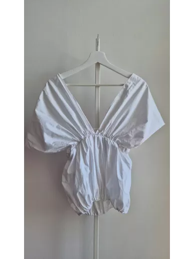 Biała bluzka LEBRAND z dekoltem V – 100% bawełna, rozmiar S