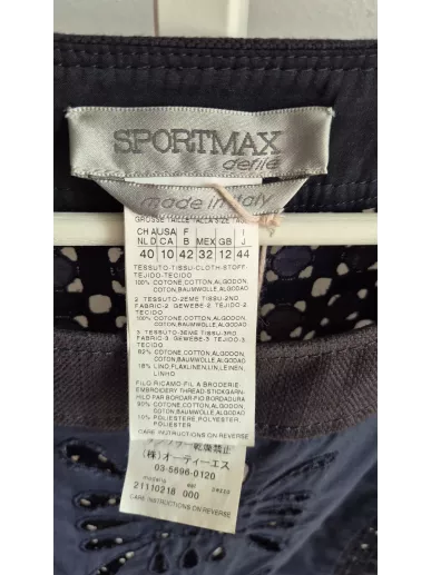 Sportmax – granatowa bluzka ażurowa z bawełny i lnu