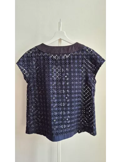 Sportmax – granatowa bluzka ażurowa z bawełny i lnu