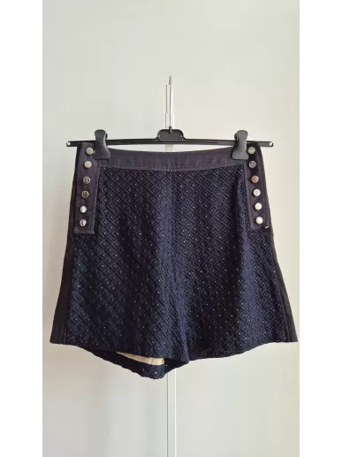 Sportmax Défilé – luksusowe szorty jedwabno-lniane z haftem, granatowe,