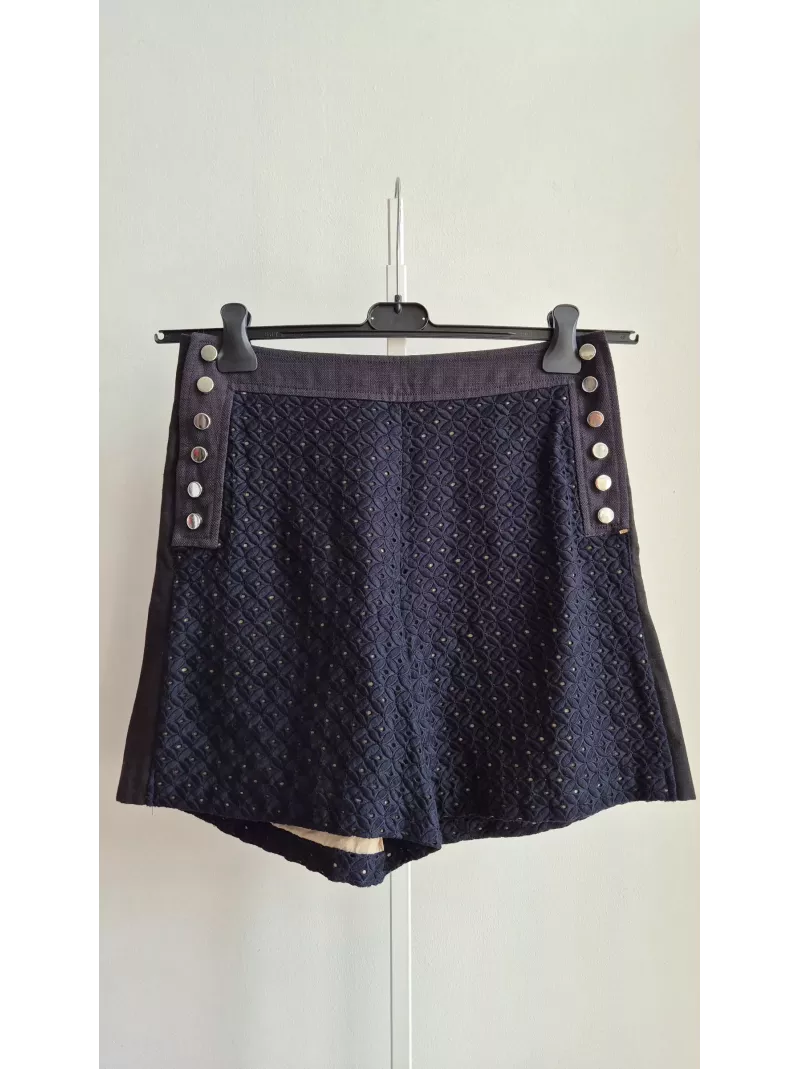 Sportmax Défilé – luksusowe szorty jedwabno-lniane z haftem, granatowe,