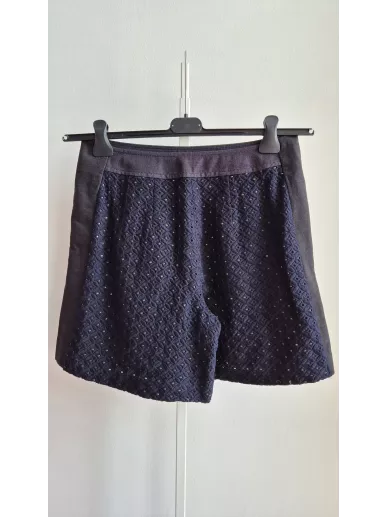 Sportmax Défilé – luksusowe szorty jedwabno-lniane z haftem, granatowe,