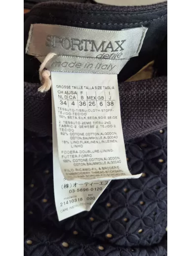 Sportmax Défilé – luksusowe szorty jedwabno-lniane z haftem, granatowe,