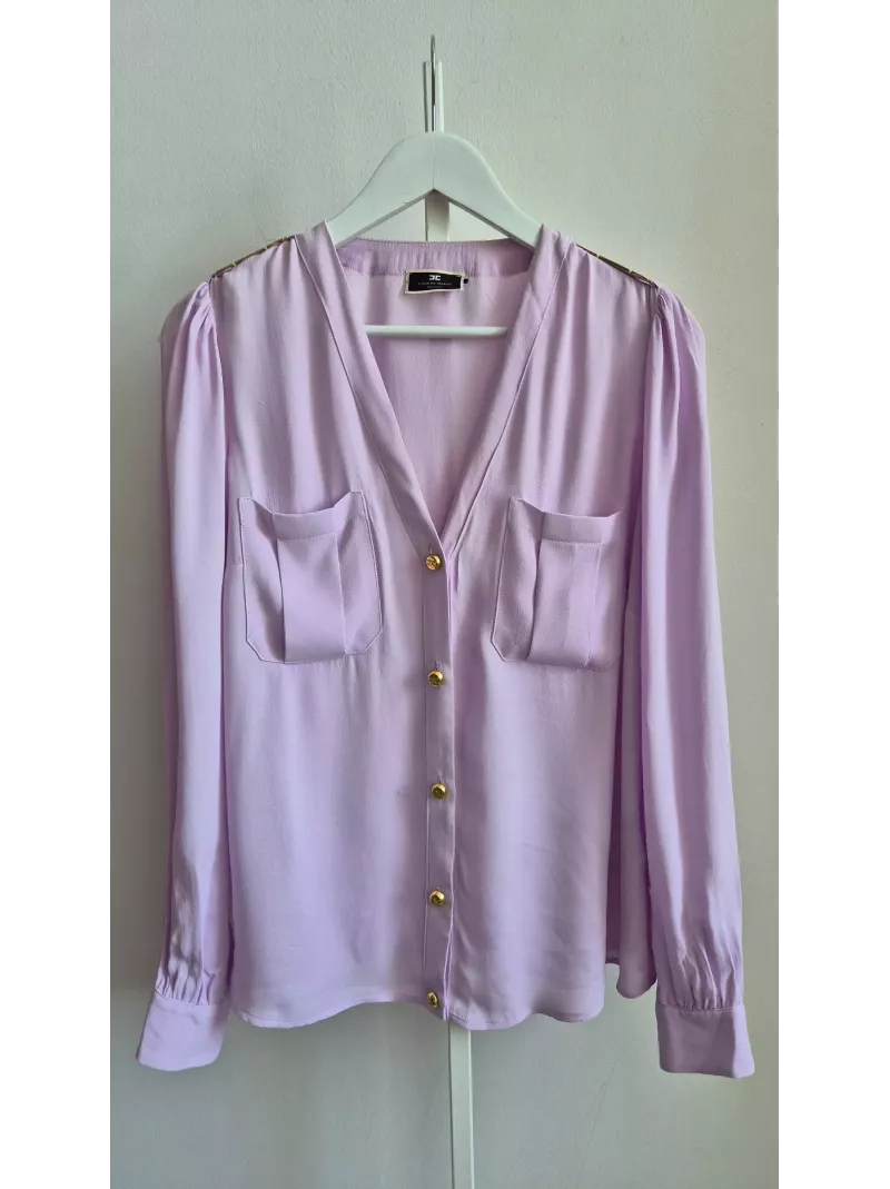 Bluzka Elisabetta Franchi liliowa z jedwabistą fakturą, złote guziki,