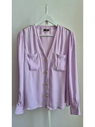 Bluzka Elisabetta Franchi liliowa z jedwabistą fakturą, złote guziki,