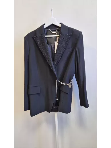 John Richmond – czarna marynarka z łańcuchem i kryształkami rozmiar 38