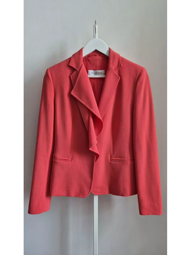 Marynarka MaxMara z odpinaną falbanką – wełna dziewicza, rozmiar 38