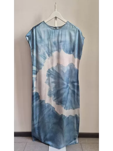 AllSaints sukienka midi tie-dye niebieska jedwab/wiskoza rozmiar 38 (UK10/US6)