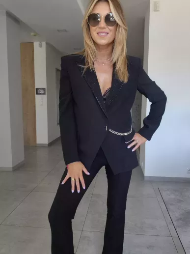 John Richmond – czarna marynarka z łańcuchem i kryształkami rozmiar 38