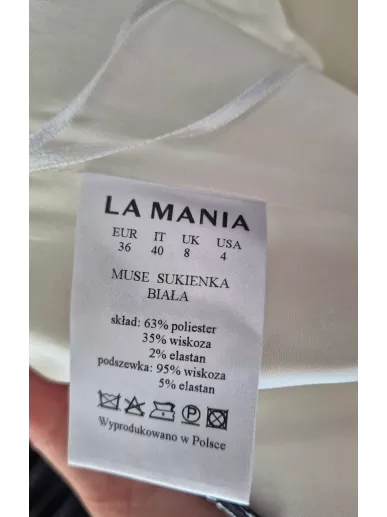 LaMania Muse biała sukienka bez ramiączek w prążki z gorsetem rozm. 36