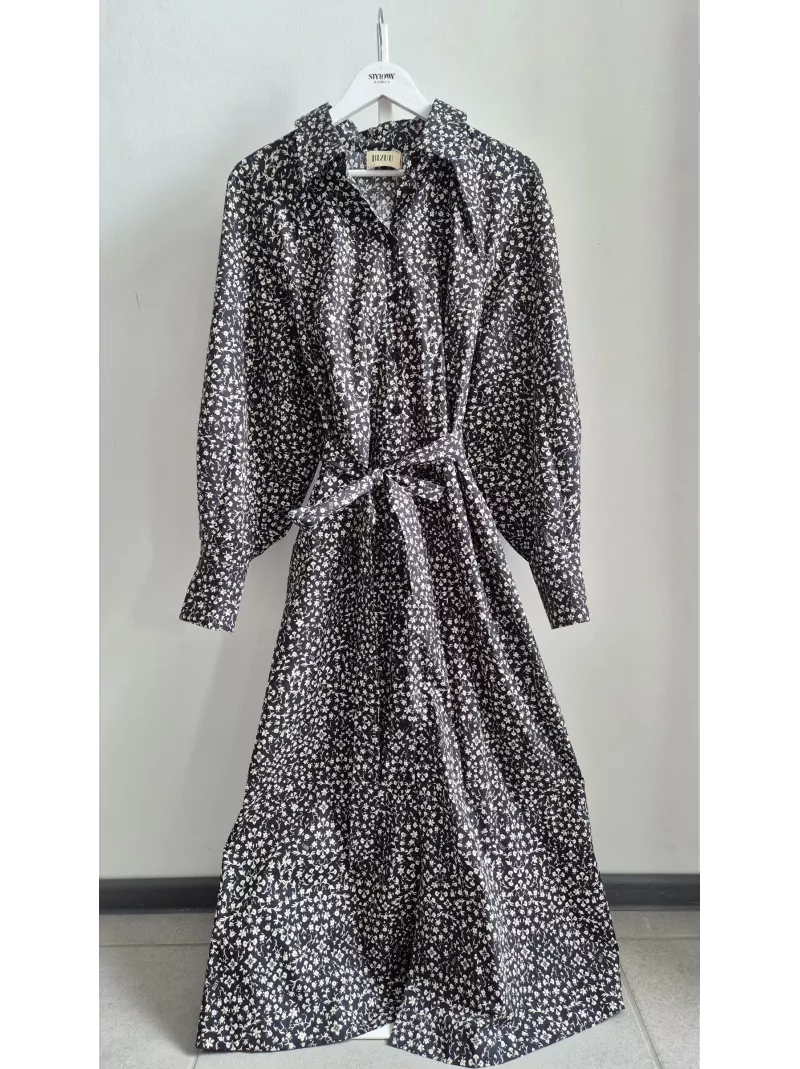 Bizuu sukienka koszulowa maxi w kwiaty czarna bawełna r. 40