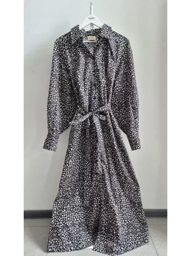 Bizuu sukienka koszulowa maxi w kwiaty czarna bawełna r. 40