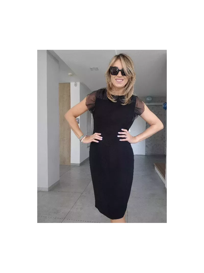 Sukienka MaxMara Elegante czarna jedwabna z tiulowymi rękawkami – nowa z metką