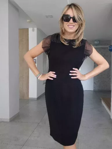 Sukienka MaxMara Elegante czarna jedwabna z tiulowymi rękawkami – nowa z metką