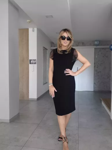 Sukienka MaxMara Elegante czarna jedwabna z tiulowymi rękawkami – nowa z metką