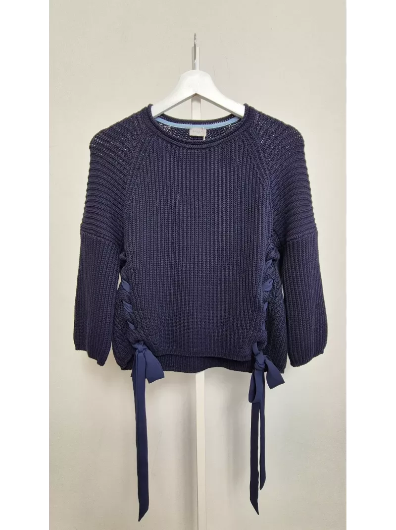 Marella Sport granatowy sweter z tasiemkami | Stylowy Komis