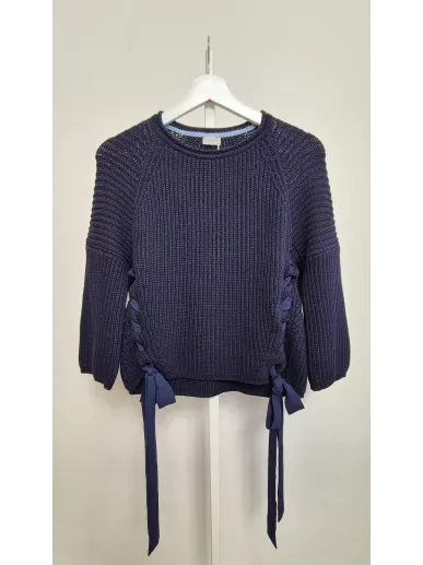 Marella Sport granatowy sweter z tasiemkami | Stylowy Komis