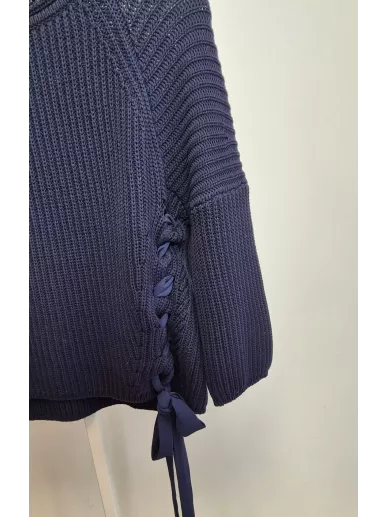 Marella Sport granatowy sweter z tasiemkami | Stylowy Komis