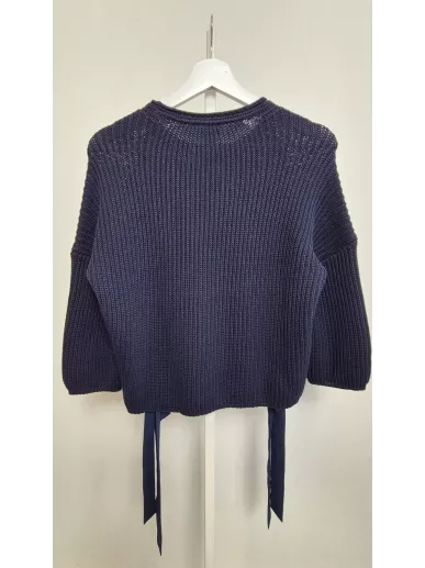 Marella Sport granatowy sweter z tasiemkami | Stylowy Komis