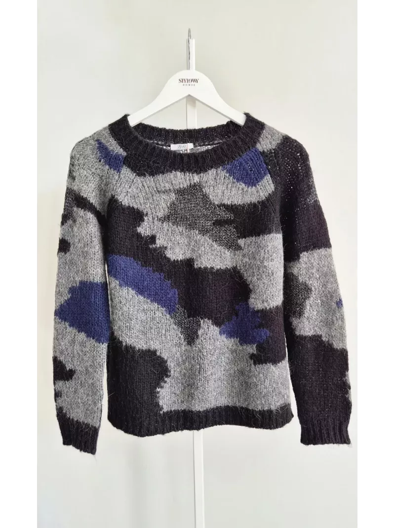 Liu Jo sweter moherowy szaro-czarny z granatem r S | Stylowy Komis