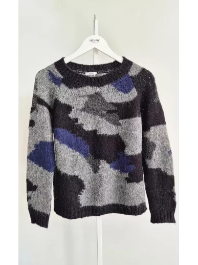 Liu Jo sweter moherowy szaro-czarny z granatem r S | Stylowy Komis