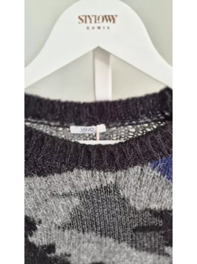 Liu Jo sweter moherowy szaro-czarny z granatem r S | Stylowy Komis