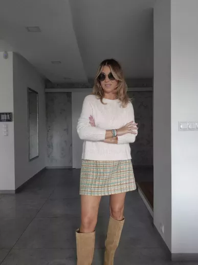 Spódnica Miu Miu wełna moher kratka  44 rozmiar włoski – elegancka tweedowa spódnica premium z drugiej ręki