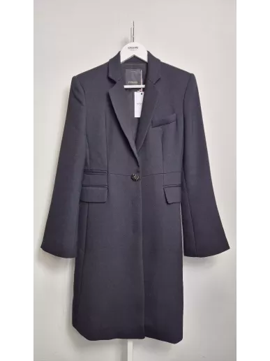 PINKO czarny długi płaszcz damski z ozdobnym guzikiem, rozmiar 36 polski