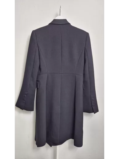 PINKO czarny długi płaszcz damski z ozdobnym guzikiem, rozmiar 36 polski