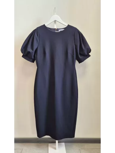 Sukienka koktajlowa MaxMara Midi Granatowa z Bufiastym Rękawem Rozmiar 42