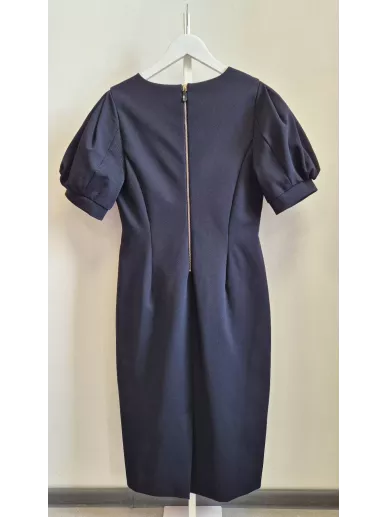 Sukienka koktajlowa MaxMara Midi Granatowa z Bufiastym Rękawem Rozmiar 42