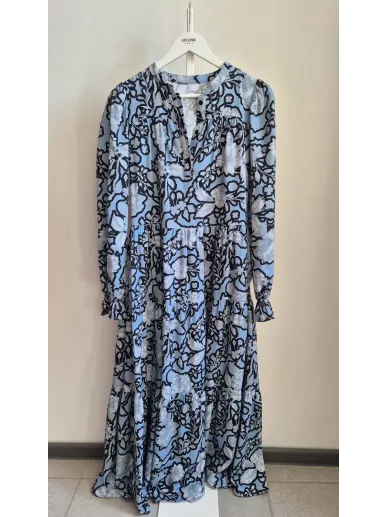 Bizuu sukienka maxi bawełniana w kwiaty błękitno-czarne