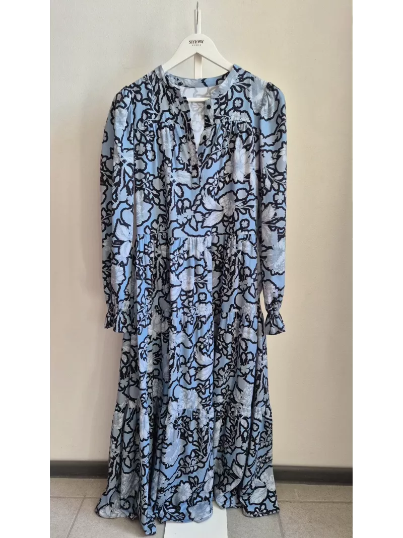 Bizuu sukienka maxi bawełniana w kwiaty błękitno-czarne