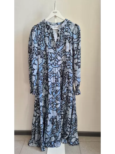 Bizuu sukienka maxi bawełniana w kwiaty błękitno-czarne