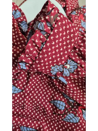 Sukienka midi Yoshé w kwiaty bordo falbany r. 36 – Stylowy Komis