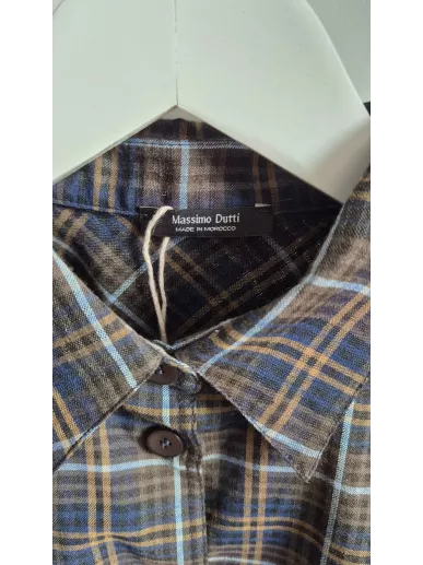 Massimo Dutti koszula damska w kratę XS len wiskoza | Stylowy Komis