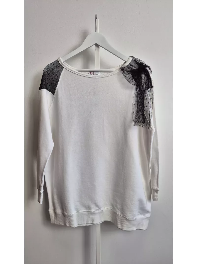 Red Valentino biała bluza z tiulem i kokardą M | Stylowy Komis