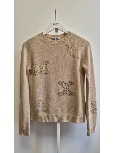 Sweter Max Mara kaszmirowy beżowy z cyrkoniami XS – Stylowy Komis